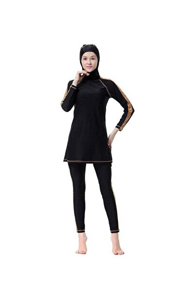 Generic Islamic Stripe Design Burkinis With Separated Hijab Black/Gold