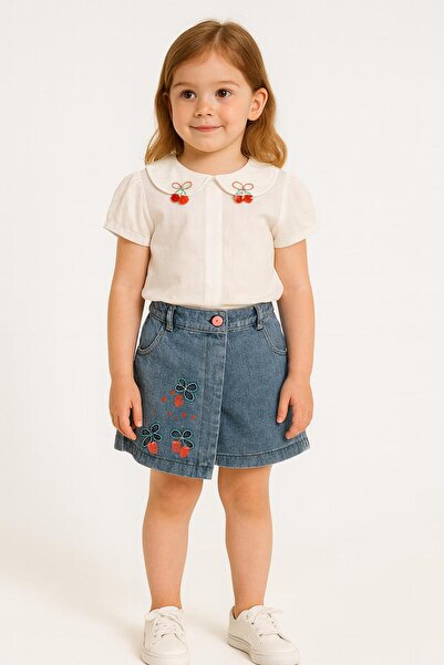 RAPAPA Σετ μπλούζας με κεντημένο τζιν σορτς για κορίτσια – Καλοκαιρινό κομψό συνδυασμό 2733