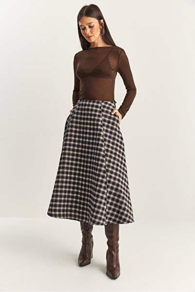 Bianco Lucci Жіноча довга спідниця з кишенями та картатим візерунком, крій А 60283870