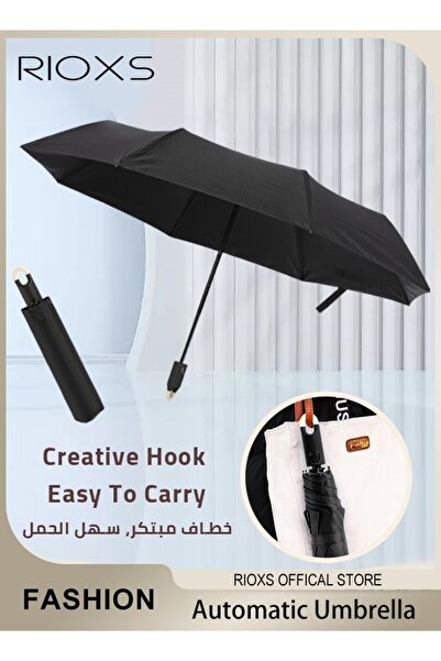 RIOXS مظلة قابلة للطي، مظلة سفر بمقبض قفل دوار، مظلة تفتح وتغلق تلقائيًا بزر ...