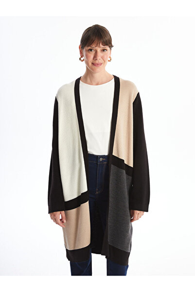 LC Waikiki Color Blocked Shawl Collar Long Sleeve Women's Knitwear Cardigan