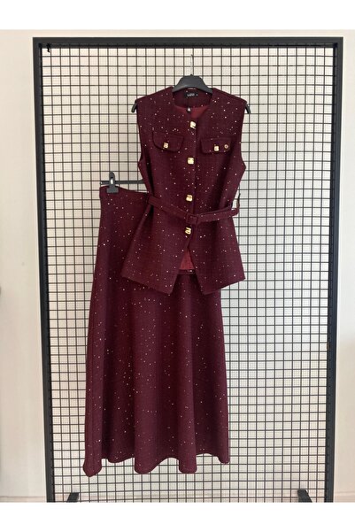 Armine TREND Tweed Suit with Vest Belt Detail Skirt-25Kt688