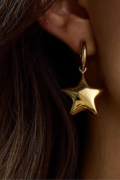 TAKIŞTIR أقراط فولاذية على شكل نجمة ذهبية اللون (زوج)