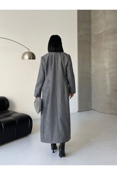 moda paketi Γυναικείο μακρύ γκρι κασετένιο παλτό – Μοντέλο χειμερινού κομψού και μοντέρνου παλτό