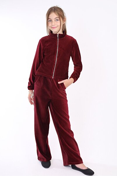 Toontoy Girl's 2-Piece Set: Mock Neck Zippered Sweatshirts & Elastic Waist Wi...