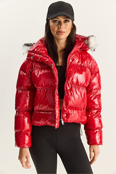 Bianco Lucci Women's Pocket Detailed Lined Hooded Short Puffer Coat 1088 60283867