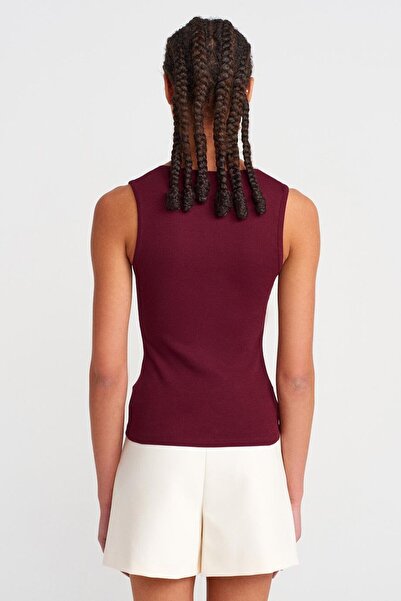Nazen Giyim Lace Detail Sleeveless Burgundy Women's Crop 31778-2Y5