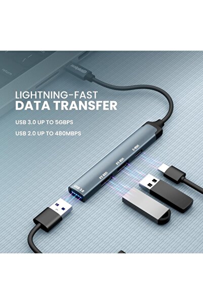 Salpido 4-in-1 USB-C Hub Adapter, 5Gbps Data Transfer Speed, Durable Aluminium Alloy, Play USB Hub