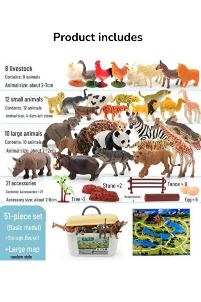 Generic 51 Animal Model Toys, Realistic Jungle Playset with Fence Map Storage Box
