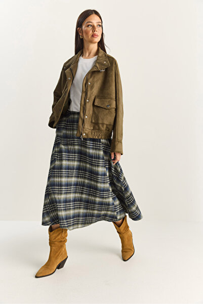 Bianco Lucci Жіноча довга спідниця з кишенями та картатим візерунком, крій А 60283870