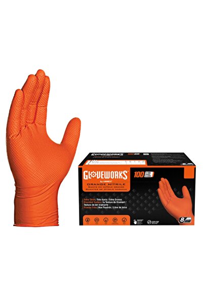 OEM Heavy Duty Orange Nitrile Industrial Disposable Gloves，8 Mil，Latex-Free，Raised Diamond Texture,
