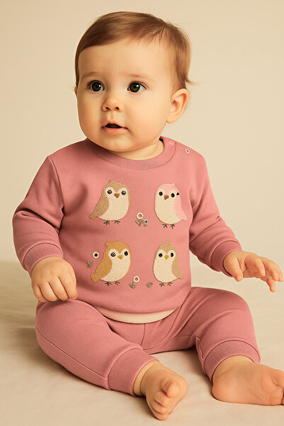 Katia&Bony Embroidered Bird Patterned Baby Set Lilac
