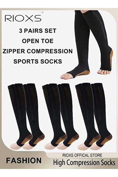 RIOXS 3 Pairs High Compression Socks for Mens and Womens Support Circulation ...