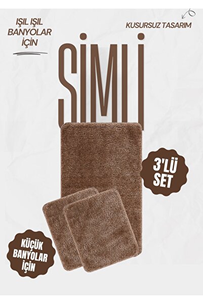 EUROBANO Synergy Silvery Washable Latex Non-Slip Base 3-Piece Bath Mat 80X580 50X40 50X40