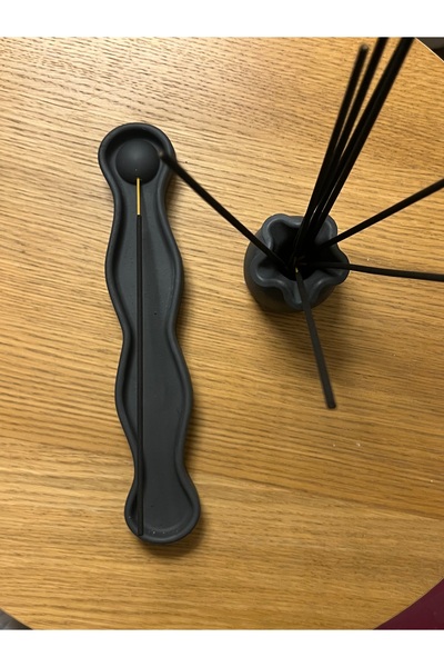 Otantik Dekoratif Bohem Gri Dalga Tütsülük & Dalga Vazo Set