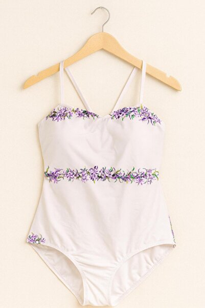 RAPAPA Women's White Floral Print One-Piece Swimsuit – Thin Straps, Elegant Design 0015-05