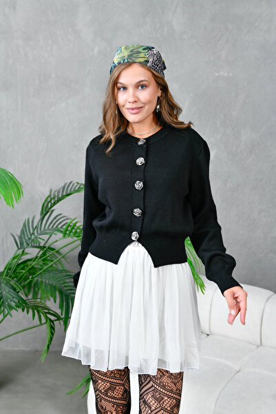 Park Karon Women's V-Neck Button Detail Soft Textured Knitwear Jacket 10827