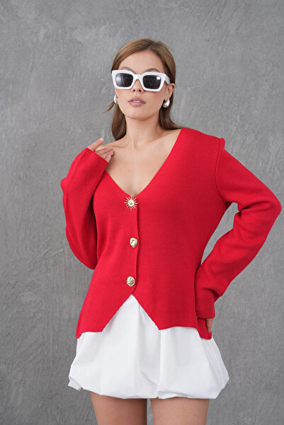 Park Karon Women's Crew Neck Button Detail Soft Textured Knitwear Jacket 12315