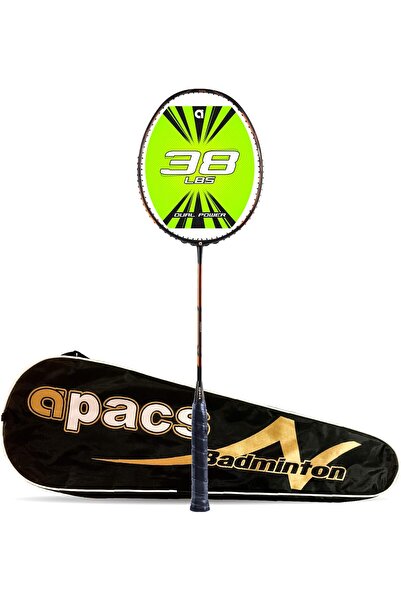 Apacs مضرب تنس الريشة ثنائي القوة والسرعة بدون أوتار مع غطاء كامل (أسود برتقالي)