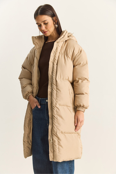 Bianco Lucci Women's Pocket Detailed Lined Hooded Long Puffer Coat 1129 60283868