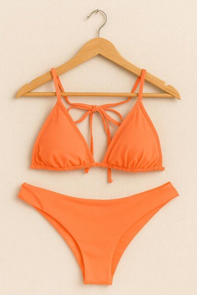 RAPAPA Γυναικείο Σετ Μπικίνι Τρίγωνο Πορτοκαλί – Ελαστικό ελαστικό ύφασμα 1001-57