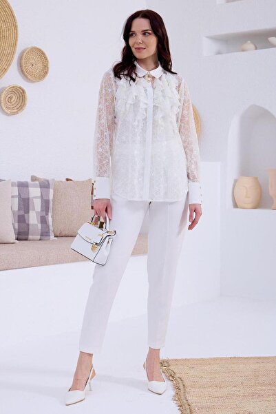 Nazen Giyim Lace Brooched Ecru Women's Bluse Ma11.15-2Y5