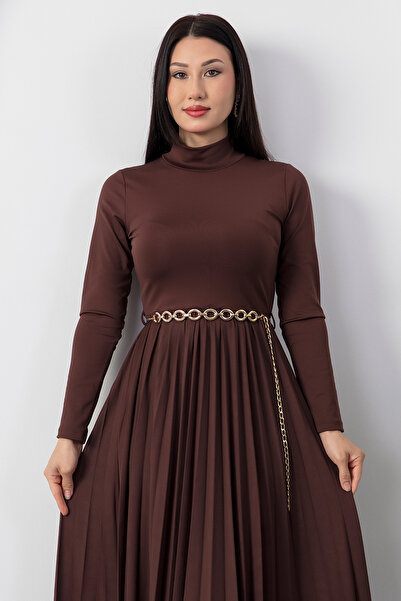 PULLIMM Half Fisherman Skirt Pleated Belted Dress 2025-4400