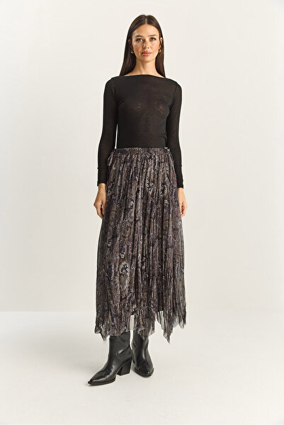 Bianco Lucci Women's Shawl Pattern Asymmetric Cut Lined Chiffon Bohemian Skirt De251102 60283881