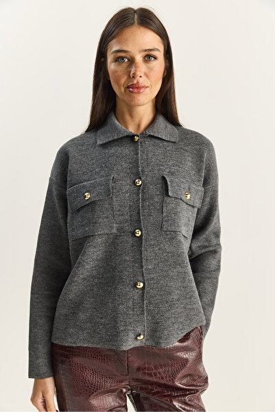 Bianco Lucci Women's Gold Button Detailed Pocketed Knitwear Cardigan Th251074 60283884