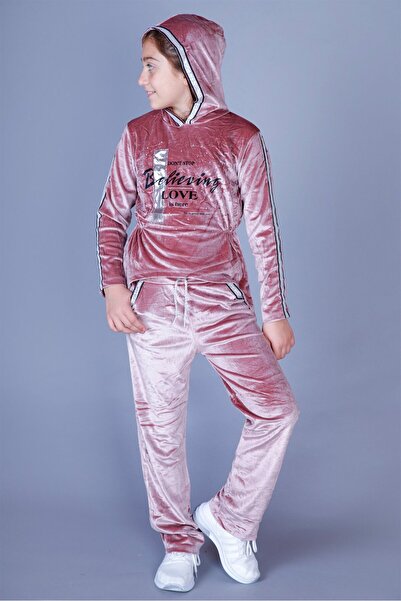 Toontoy Girl's 2-Piece Velvet Set Printed Hooded Sweatshirt & Sweatpants with...