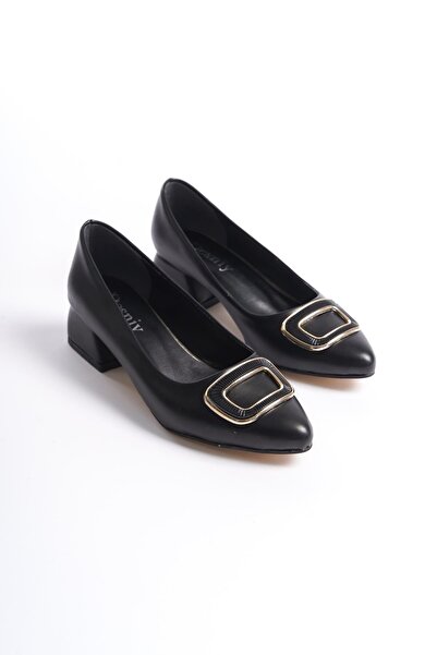 asmi shoes Pantofi clasici cu toc de 4 cm grosime, cu cataramă pătrată din pi...