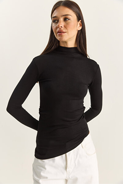 Bianco Lucci Women's Soft Touch Half Turtleneck Gathered Basic Blouse 1014 60283889