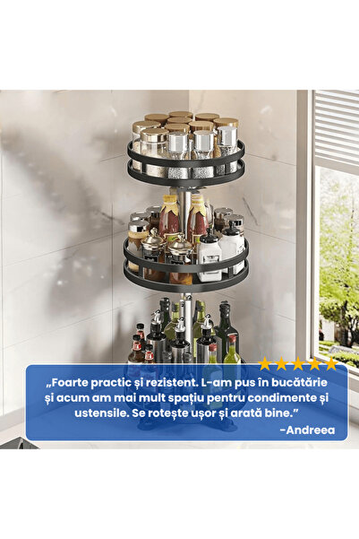 OferteTop 3-Tier Metal Kitchen Organizer, Adjustable Height and 360° Rotatable