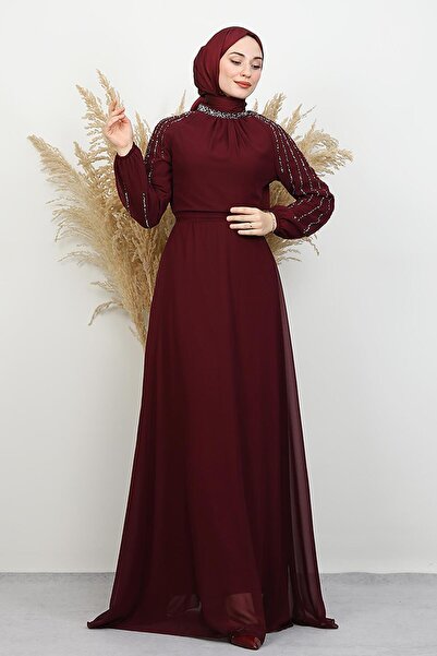 GİYZAMİLA Φόρεμα Semra Tesettür Σκούρο Βουργουνδίας
