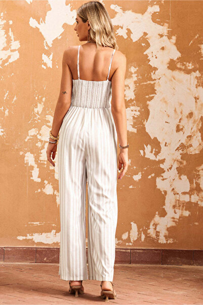 WildFashion Casual sleeveless jumpsuit made of lightweight material, with Printed , white and cream R966-215
