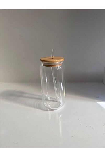 BAYSA Bambu kapaklı cam pipetli bardak