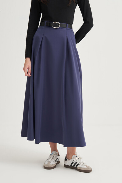 VESNA Çift Pileli Dokulu Gabardin Etek