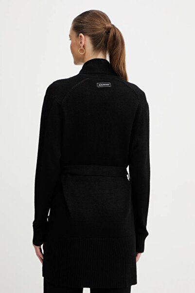 Armani Exchange Women's Belted Waist and Pocket Relaxed Fit Long Sleeve Black Cardigan Xw000766 Af13774-Uc001