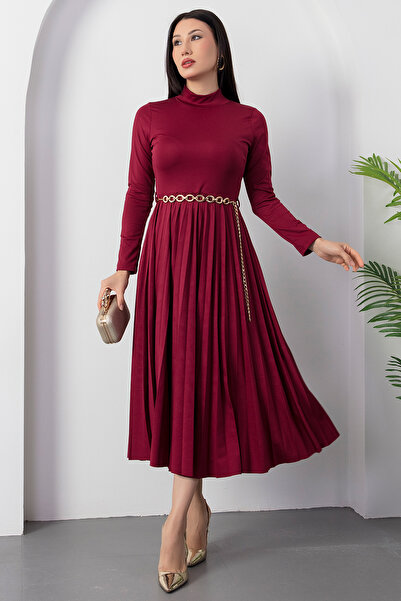 PULLIMM Half Fisherman Skirt Pleated Belted Dress 2025-4400