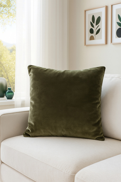 Premier Home Düz Kadife Kırlent Kılıfı Haki V1 50x50