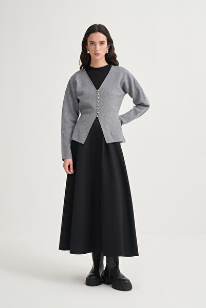 VESNA Çift Pileli Dokulu Gabardin Etek