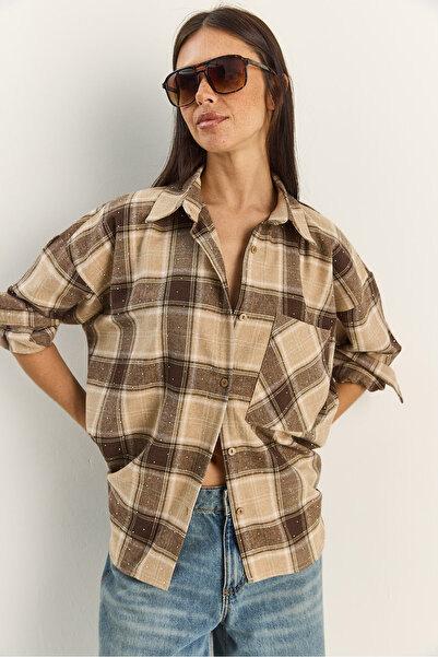 Bianco Lucci Γυναικείο πουκάμισο με καρό σχέδιο με τύπωμα Relaxed 2166 60283877