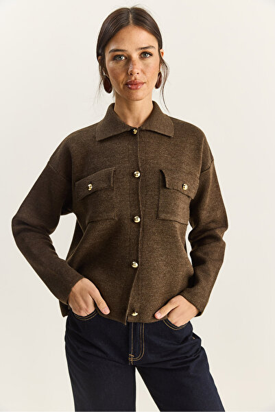 Bianco Lucci Women's Gold Button Detailed Pocketed Knitwear Cardigan Th251074 60283884