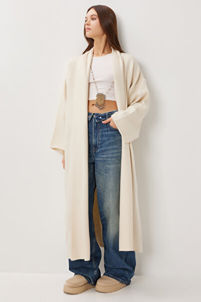 Lovelyİstanbul Oversized Long Knitwear Cardigan Ldd0129 Bone