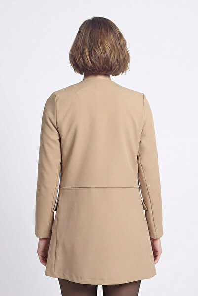 armonika Women's Beige Waist Stitched Long Jacket Arm-26K001017
