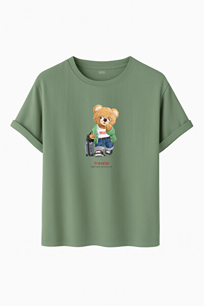 DK DAKSEL تي شيرت مطبوع عليه دمية دب مرتدي النظارات من ترافيلر مطبوع قصة فضفا...