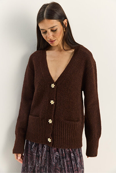 Bianco Lucci Γυναικεία ζακέτα με λαιμόκοψη σε σχήμα V με πέτρινα κουμπιά και τσέπες με μαλακή υφή 2444 60283874