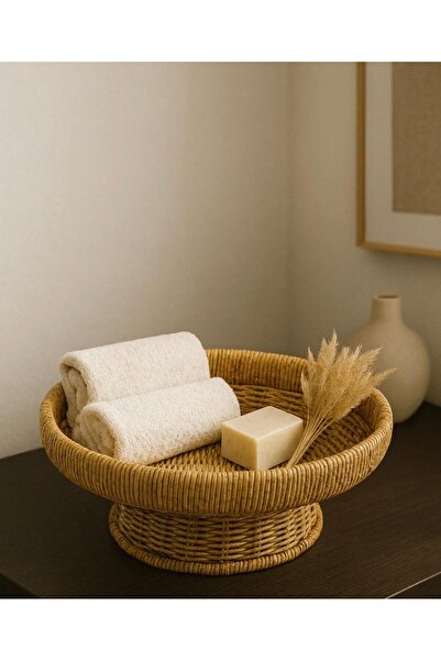 Kadim Vizyon Coș pentru fructe cu picioare din ratan Mien, bol multifuncțional, 28 cm