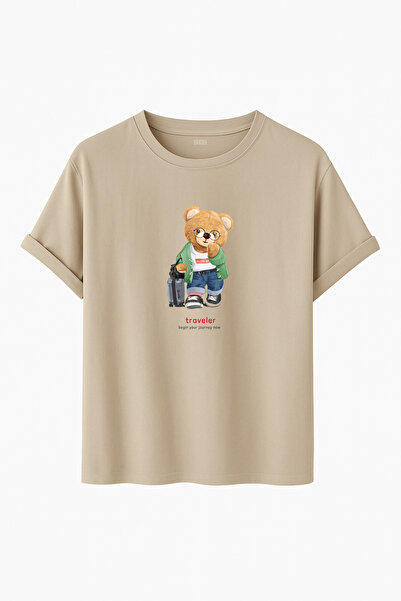DK DAKSEL تي شيرت مطبوع عليه دمية دب مرتدي النظارات من ترافيلر مطبوع قصة فضفا...