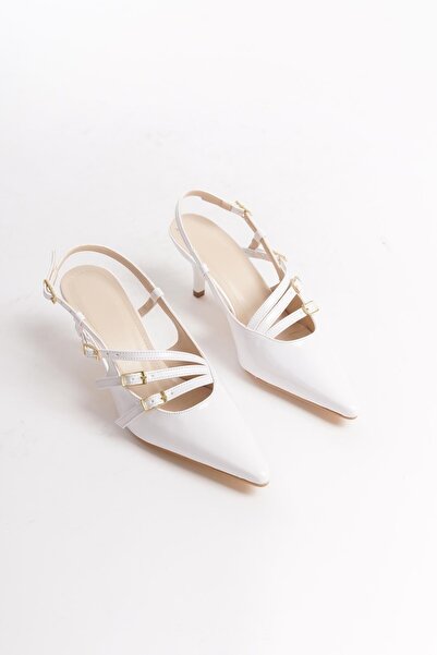 asmi shoes Women's Franco White Patent Leather Buckle Low Heel (6 cm) Shoes